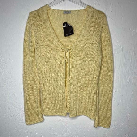 John P. Greece Sweaters - John P. Greece cardigan sweater yellow open front w/tie NWT size L long sleeve